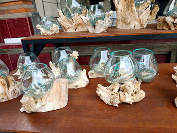 glass bowl on wood