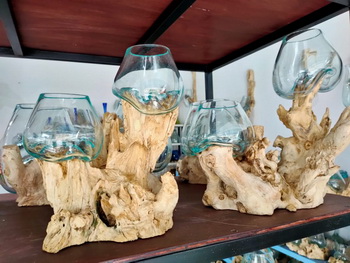 bali glass on wood