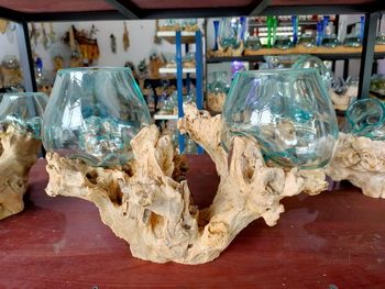 bali glass on wood