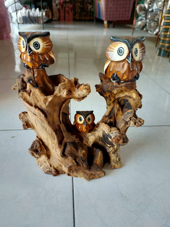 wood owl sculpture, carved wooden owls